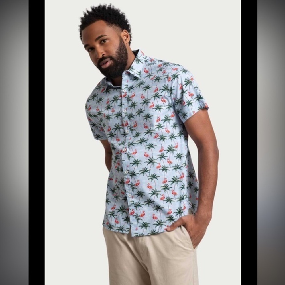 Denim & Flower Ricky Singh Flamingo Button Down Shirt Short Sleeve Size Medium